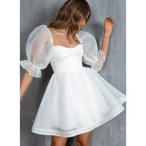 Selfie Leslie Mika & Gala I've Got Sunshine Puff Sleeve Mini Dress White L Fairy